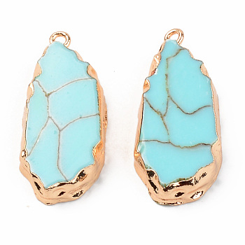 Resin Pendants, Imitation Turquoise, with Edge Light Gold Plated Iron Loops, teardrop, Turquoise, 36~37.5x16x6~7mm, Hole: 1.8mm