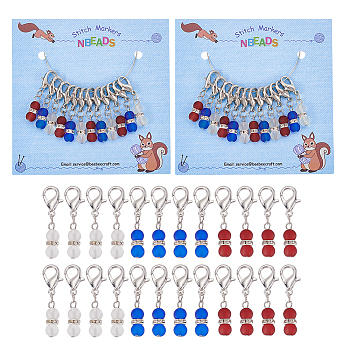 Independece Day Theme Glass Beaded Gourd Charm Locking Stitch Markers, Zinc Alloy Lobster Claw Clasps Locking Stitch Marker, Mixed Color, 3.6cm, 12pcs/set