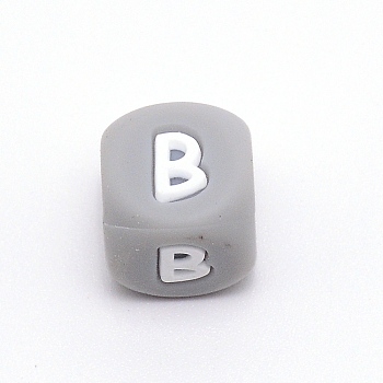 Silicone Alphabet Beads for Bracelet or Necklace Making, Letter Style, Gray Cube, Letter.B, 12x12x12mm, Hole: 3mm