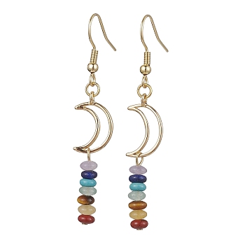Golden 304 Stainless Steel Dangle Earring, Natural & Synthetic Mixed Gemstone Beaded Drop Earrings, Moon, 55x10mm