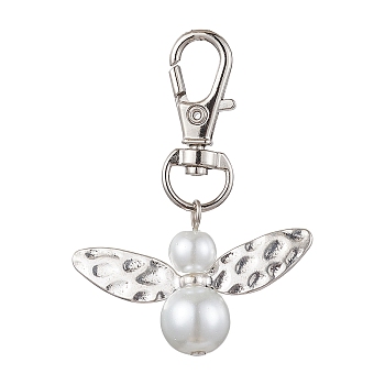 Glass Pearl Beads with Alloy Pendants, Angel, White, 55mm
