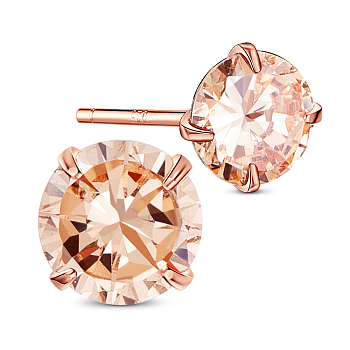 SHEGRACE 925 Sterling Silver Ear Studs, with AAA Cubic Zirconia, PeachPuff, 6mm