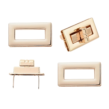 WADORN Alloy Twist Lock Clasps for Purse Making Supplies, with Iron Findings, Rectangle, Light Gold, 1.2~2.1x3.1~3.9x0.03~3cm, Inner Diameter: 0.9x2.65cm