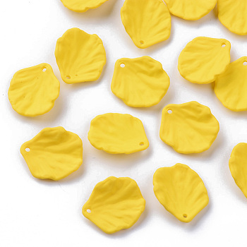 Spray Painted Acrylic Pendants, Rubberized Style, Shell Shape, Yellow, 20x17x5mm, Hole: 1.4mm