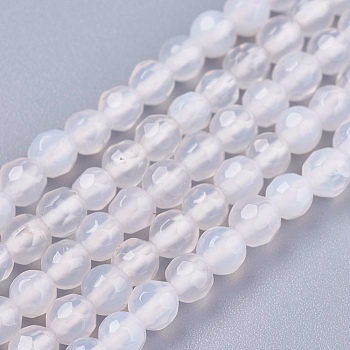 Natural Agate Round Beads Strand, Dyed, Faceted, Antique White, 4mm, Hole: 1mm, about 92pcs/strand, 14.5 inch