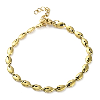 304 Stainless Steel Coffee Bean Link Chain Bracelets for Women, Real 18K Gold Plated, 6-7/8 inch(17.5cm)