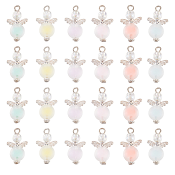 PandaHall Elite 6 Sets Angel Transparent Acrylic Alloy Pendants, Fairy Charms, with Silver Plated Color Tone Iron Findings, Mixed Color, 23x14x6mm, Hole: 3mm, 6pcs/set