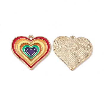 Alloy Pendants, with Enamel, Heart Charm, Golden, Colorful, 25x26x1.5mm, Hole: 1.8mm