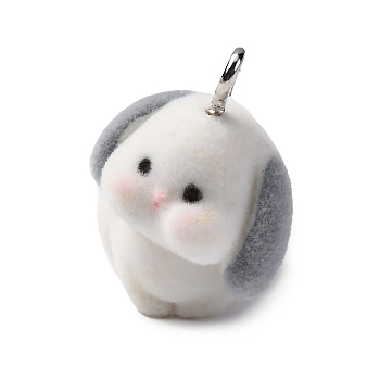 Flocky Resin Pendants, Dog, with Platinum Iron Loop, White, 23.5x18.5x24mm, Hole: 2.3mm