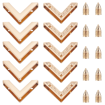 WADORN 10 Sets V-Shaped Alloy Cabinet Purse Corner Protector, Guard Edge Decorative Screw-in Bag Corner Clip, with Screws, Light Gold, 23x32.5x6.5mm, Hole: 2mm
