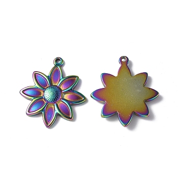 Ion Plating(IP) 304 Stainless Steel Pendants, Flower Charm, Rainbow Color, 32x28x4mm, Hole: 1.6mm