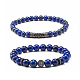 Natural Lapis Lazuli(Dyed) Round Beads Stretch Bracelets Set(BJEW-JB06980-03)-1