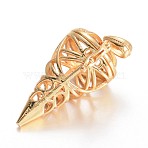 Hollow Brass Cone Cage Pendants, For Chime Ball Pendant Necklaces Making Making, Cadmium Free & Lead Free, Golden, 39x23.5x19.5mm, Hole: 6.5x3.5mm(KK-E671-27G)