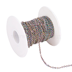 Ion Plating(IP) 304 Stainless Steel Cable Chains, with Spool, Soldered, Flat Oval, Rainbow Color, 3x2.5x0.5mm, about 32.8 Feet(10m)/roll(CHS-I003-U01)