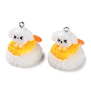 Opaque Resin Imitation Food Pendants, Dog Sushi Charms with Platinum Tone Iron Loops, Orange, 27.5x21.5x27mm, Hole: 2mm(RESI-P031-A01)