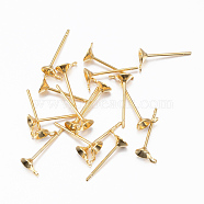 304 Stainless Steel Stud Earring Settings, with Loop, For Pointed Back Rivoli Rhinestone, Real 24K Gold Plated, 6x4mm, Tray: 3.5mm, Hole: 1mm, Pin: 0.8mm(X-STAS-H558-09G)