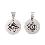 304 Stainless Steel Enamel Pendants, Flat Round with Evil Eye Pattern, Stainless Steel Color, 22mm, Hole: 6mm(STAS-M292-04P)