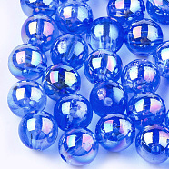 Transparent Plastic Beads, AB Color Plated, Round, Blue, 6mm, Hole: 1.6mm, 4500pcs/500g(OACR-S026-6mm-02)
