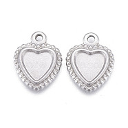 304 Stainless Steel Pendant Cabochon Settings, Plain Edge Bezel Cups, Heart, Stainless Steel Color, Tray: 5x5mm, 11x8.5x1.5mm, Hole: 1.2mm(STAS-P245-27P)