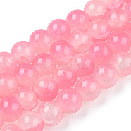 Crackle Baking Painted Imitation Jade Glass Beads Strands, Two Tone, Round, Hot Pink, 10mm, Hole: 1.4mm, about 80pcs/strand, 30.87''(78.4cm)(DGLA-T003-10mm-02)