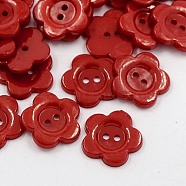 Acrylic Sewing Buttons for Costume Design, Plastic Buttons, 2-Hole, Dyed, Flower Wintersweet, Dark Red, 16x2mm, Hole: 1mm(BUTT-E074-B-02)