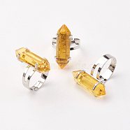 Bullet Glass Finger Rings, with Iron Ring Findings, Platinum, Gold, Size 8, Inner Diameter: 18mm(RJEW-P120-B04)