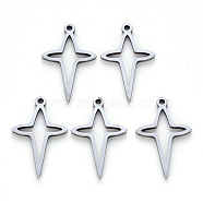 304 Stainless Steel Pendants, Laser Cut, Cross, Stainless Steel Color, 20x12x1mm, Hole: 1.2mm(STAS-N092-32)