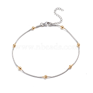304 Stainless Steel Round Snake Chain Anklets, with Round Beads and Lobster Claw Clasps, Golden & Stainless Steel Color, 9-1/2 inches(24cm)(AJEW-G024-13A)