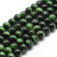 Natural Tiger Eye Bead Strands, Dyed & Heated, Round, Green, 8mm, Hole: 1mm, about 44pcs/strand, 14.9 inch~15.1 inch(G-D840-54-8mm-01)