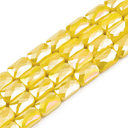 Electroplate Opaque Solid Color Glass Beads Strands, AB Color Plated, Faceted, Rectangle, Yellow, 7x4x3mm, Hole: 1mm, about 79~80pcs/strand, 20.47 inch(52cm)(EGLA-N002-25-B04)