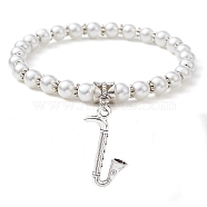 Glass Pearl Beaded Stretch Bracelets, with Alloy Charms, Musical Instruments, Inner Diameter: 2-1/2 inch(6.2cm), Pendant: 27x17mm(BJEW-JB09696-05)