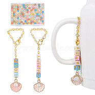 DIY Wine Glass Charms Making Kits, Acrylic Word & Alloy Enamel Shell Shape Charms Accessories for Cup Handle, Mixed Color, Pendant Decorations: 135mm(DIY-GL00001)