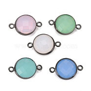 Brass Glass Links Connectors, Long-Lasting Plated, Lead Free & Nickel Free & Cadmium Free, Faceted, Flat Round, Gunmetal, Mixed Color, 16.5x11x5mm, Hole: 1.4mm(KK-C228-03B)