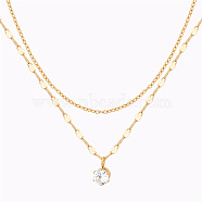 Stainless Steel Double Layer Necklace, with Cubic Zirconia Charms, Golden, 15.75 inch(40cm)(GO5113-1)