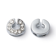 Initial Slide Beads, Alloy Rhinestone Beads, Platinum Color, Letter C, about 8.5mm wide, 10mm long, 6.5mm thick, hole: 3.5x7mm(X-ZP12-C)