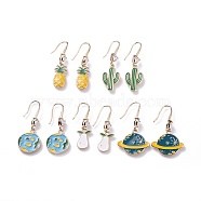 Alloy Enamel Dangle Earrings, with Brass Cubic Zirconia Earring Hooks, Mixed Shapes, Golden, Mixed Color, 45~52mm, Pin: 0.9mm(EJEW-JE03500)