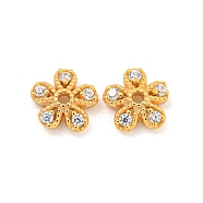 925 Sterling Silver Micro Pave Cubic Zirconia Bead Caps, 5-Petal, Flower, Real 18K Gold Plated, 6x6x2mm, Hole: 0.9mm(STER-U002-12G)