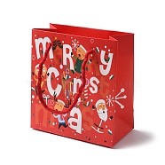 Christmas Santa Claus Print Paper Gift Bags with Nylon Cord Handle, Red, Rectangle, 14.9x13.9x0.5cm, Unfold: 13.9x7.1x14.9cm(CARB-K003-01C-01)