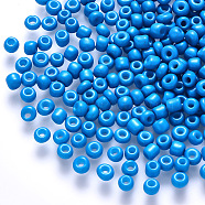 6/0 Baking Paint Glass Round Seed Beads, Dodger Blue, 4~5x3~4mm, Hole: 1~2mm, about 4500pcs/pound(SEED-S036-01C-11)