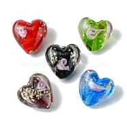Luminous Handmade Gold Sand Lampwork Beads, Glow in the Dark, Heart, Mixed Color, 20.5x20.5x12mm, Hole: 1.6mm(FOIL-B001-04)