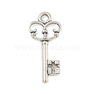 Tibetan style Alloy Pendants, Antique Silver, Key, 22x10x1.8mm, Hole: 1.8mm(FIND-Z058-01AS-01)