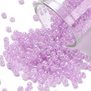 (Repacking Service Available) Glass Seed Beads, Ceylon, Round, Violet, 12/0, 2mm, Hole: 1mm, about 12g/bag(SEED-C020-2mm-150)