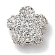 Rack Plating Brass Micro Pave Cubic Zirconia Beads, Long-Lasting Plated, Lead Free & Cadmium Free, Flower, Platinum, 11.5x12x5mm, Hole: 0.5mm(KK-L224-023P)