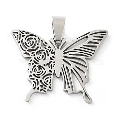 201 Stainless Steel Pendants, Laser Cut, Butterfly Charm, Stainless Steel Color, 25x32.5x1.5mm, Hole: 8.5x4.5mm(STAS-A090-03P)