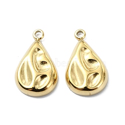 304 Stainless Steel Pendants, Teardrop Charm, Real 14K Gold Plated, 18x10.5x3mm, Hole: 1.6mm(STAS-L022-345G)