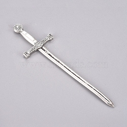 Tibetan Style Alloy Cabochons, Long Swords, for Crafting, Jewelry Making, Antique Silver, 86x24x3.3mm(X-PALLOY-TAC0009-61AS)