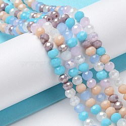 Glass Beads Strands, Faceted, Rondelle, Cyan, 4~4.5x3.5mm, Hole: 1mm, about 121~127pcs/strand, 16.61inch~17.20 inch(42.2~43.7cm)(EGLA-A034-M4mm-02)