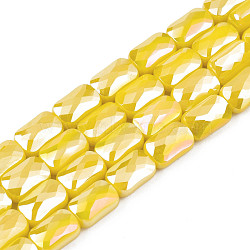 Electroplate Opaque Solid Color Glass Beads Strands, AB Color Plated, Faceted, Rectangle, Yellow, 7x4x3mm, Hole: 1mm, about 79~80pcs/strand, 20.47 inch(52cm)(EGLA-N002-25-B04)