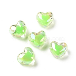 Transparent Acrylic Beads, Bead in Bead, AB Color Plated, Heart, Lawn Green, 19x21.5x14mm, Hole: 3.5mm(TACR-G044-01C)