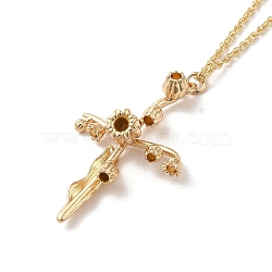 304 Stainless Steel Cross with Flower Pendant Necklaces for Women, Golden, 17.87 inch(45.4cm),(NJEW-A020-03E-G)